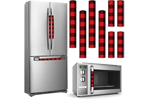 TEGEME 8 Pcs Christmas Refrigerator Handle Covers Christmas Decorations Indoor Cabinet Handle Covers Farmhouse Buffalo Plaid Kitchen Appliance Oven Fridge Handle Protector(Red and Black,Oblique Plaid)
