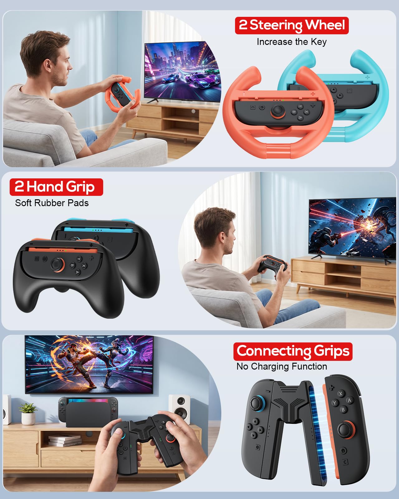 Switch 2 Zubehör, Unverzichtbares Zubehörpaket, 20-IN-1-Spieleset Bundle,Reisetasche,Switch 2 Controller Ladestation,Displayschutzfolie,Schutzhülle,Lenkräder,Griffe für Joy Con 2 (Schwarz) 6