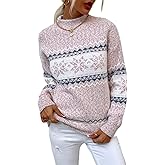 Women's 2026 Fall Winter Tops Christmas Snowflakes Half Turtleneck Knitted Pullover Sweater Holiday Vacation Tops