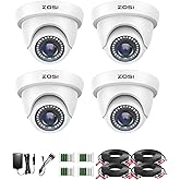 ZOSI 4 Pack 1080P Surveillance Dome CCTV Cameras for HD TVI/Analog Security dvr System with 65ft Night Vision 24pcs IR led Li