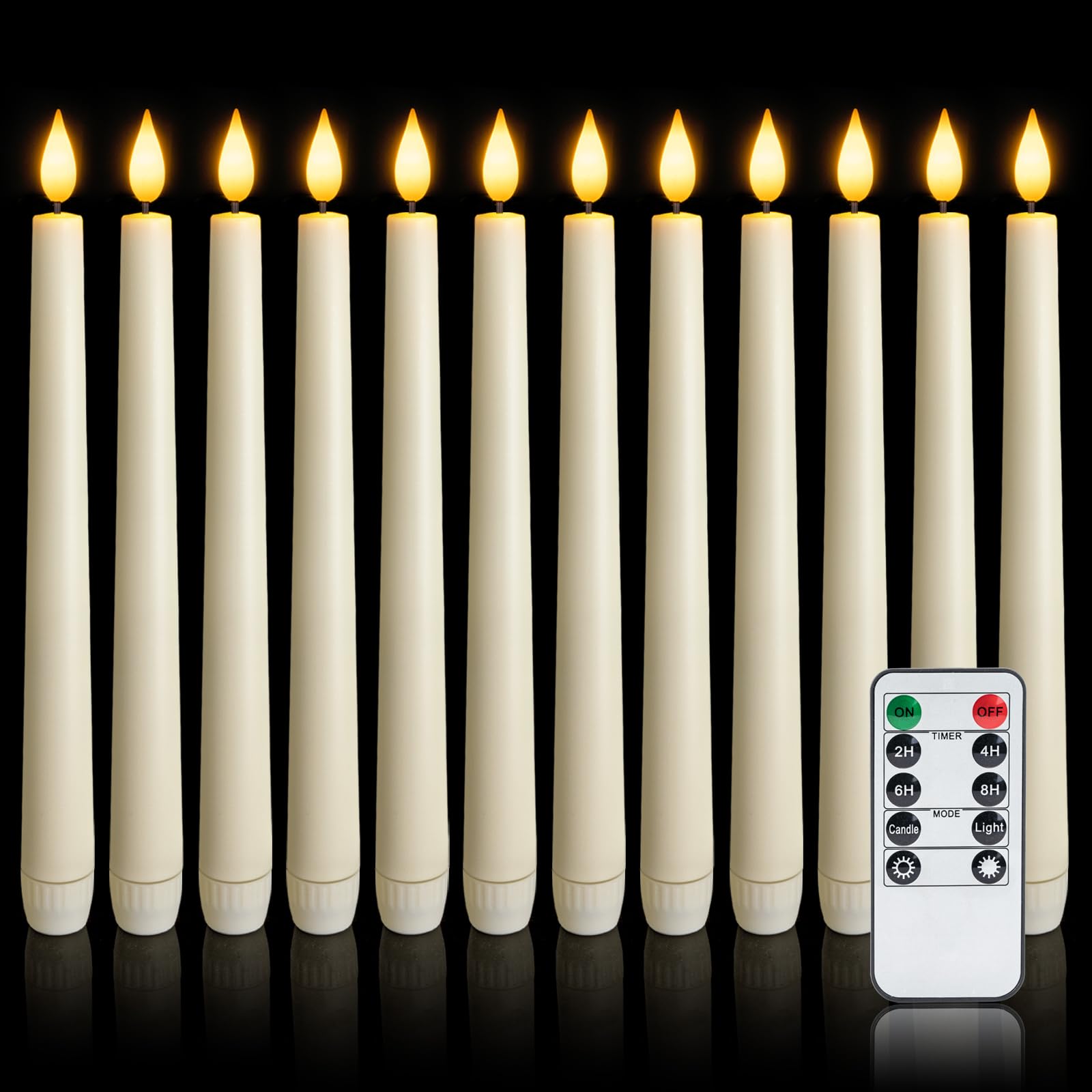 Photo 1 of Meigic 12 Pcs Flameless Taper Candles with Remote, Timer, Plastic Battery Operated Window Candles, 9.6 Inches Ivory LED Candlesticks, for Halloween Christmas Home Decoration
