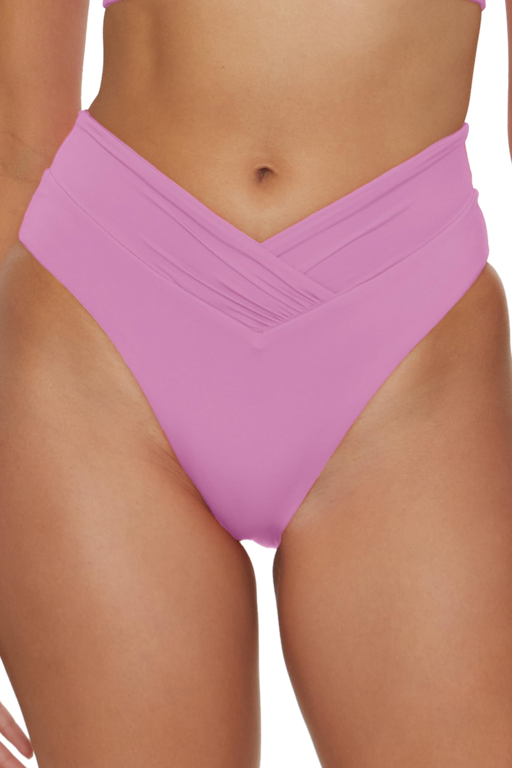 BECCA Women’s Standard Color Code High Waisted Shirred Bikini Bottom, Cheeky Coverage, Swimwear Separates, Orchid, X-Small