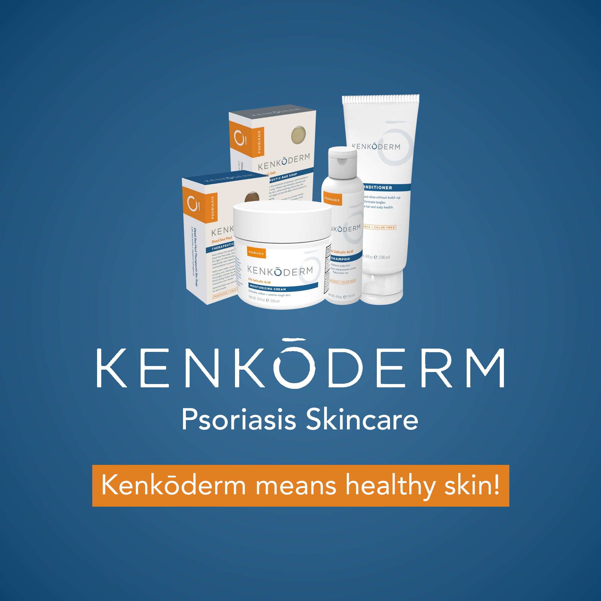 Kenkoderm Psoriasis Cream - Natural Moisturizing Face & Body Lotion with 2 Percent Salicylic Acid - Renewing Topical Formula for Dry & Sensitive Skin, Fragrance & Color Free, 10 oz., 1 Jar