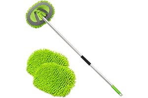 anngrowy 62" Microfiber Car Wash Brush Mop Kit Mitt Sponge with Long Handle Car Cleaning Supplies Kit Duster Washing Car Tools Accessories, 1 Chenille Scratch-Free Replacement Head Aluminum Alloy Pole