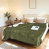 Electric Heated Blanket Throw Size 50"x60" - Flannel & Sherpa Fabric Dual-Sided, 6 Heat Settings & 1-3 Hours Auto Off, Soft & Cozy Warming Throw for Home, Office, or Bed, Machine Washable, Olive Green
