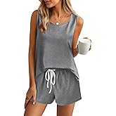 Ekouaer Womens Pajama Sets Cotton Pjs Sleeveless Tank Top and Shorts Sleepwear Soft Pjs 2 Piece Lounge Set S-XXL
