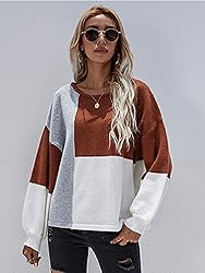 ECOWISH Women Sweater Long Sleeve Color Block Knit