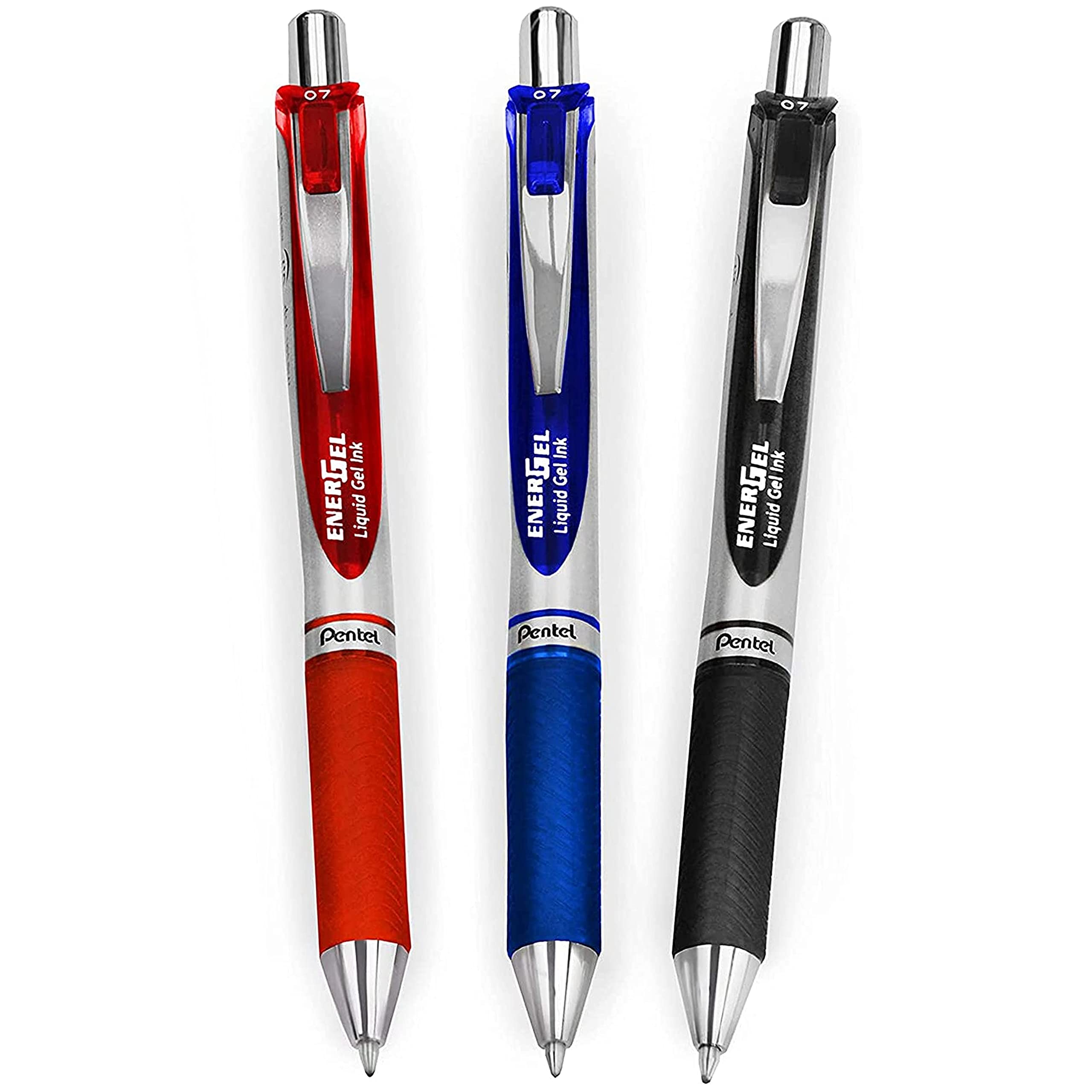 Pentel EnerGel XM BL77 - Retractable Liquid Gel Ink Pen - 0.7mm - 54% Recycled - Black, Blue, Red - Pack of 3