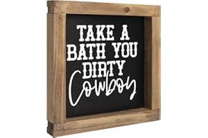 flangairy Western Bathroom Decor Southwestern Wall Art, Wooden Take A Bath You Dirty Cowboy Signs, Home Shelf Table Rustic Decoration