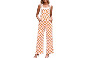 YXLUOKY Overalls for Women Loose Fit Jumpsuits Fashion Checkered Straight Leg Pants Stretch Bib Coveralls
