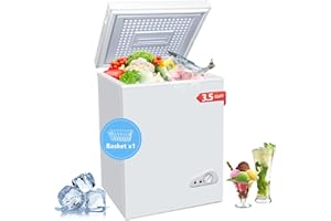 EUASOO 5 Cu.Ft Chest Freezer with a Removable Basket 7 Gears Adjustable Temperature Control(-18°F to -46°F), Deep Compact Freezer for Garage, Office, Basement, House, Kitchen, Shop, RVs-White