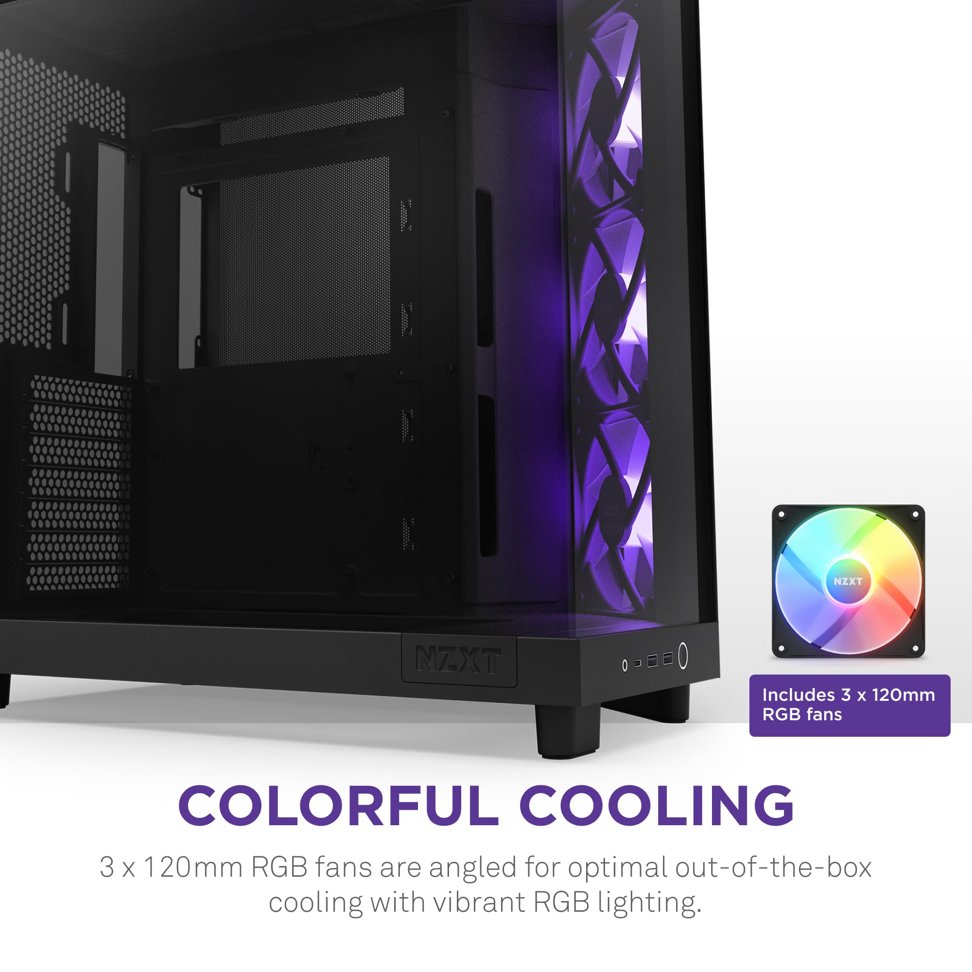 Nzxt H6 Flow Rgb Pc Case Showing Rgb Lighting Effects And Tempered Glass Panels