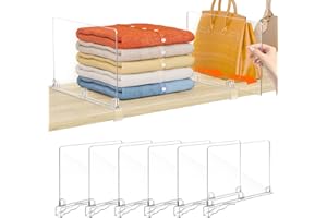 Fixwal 6 PCS Detachable Acrylic Shelf Dividers for Closet Organization Clear Shelf Divider for Closet Organizers and Vertical Purse Organizer for Closet, Bedroom, Kitchen, Office, Cabinets, Bathroom