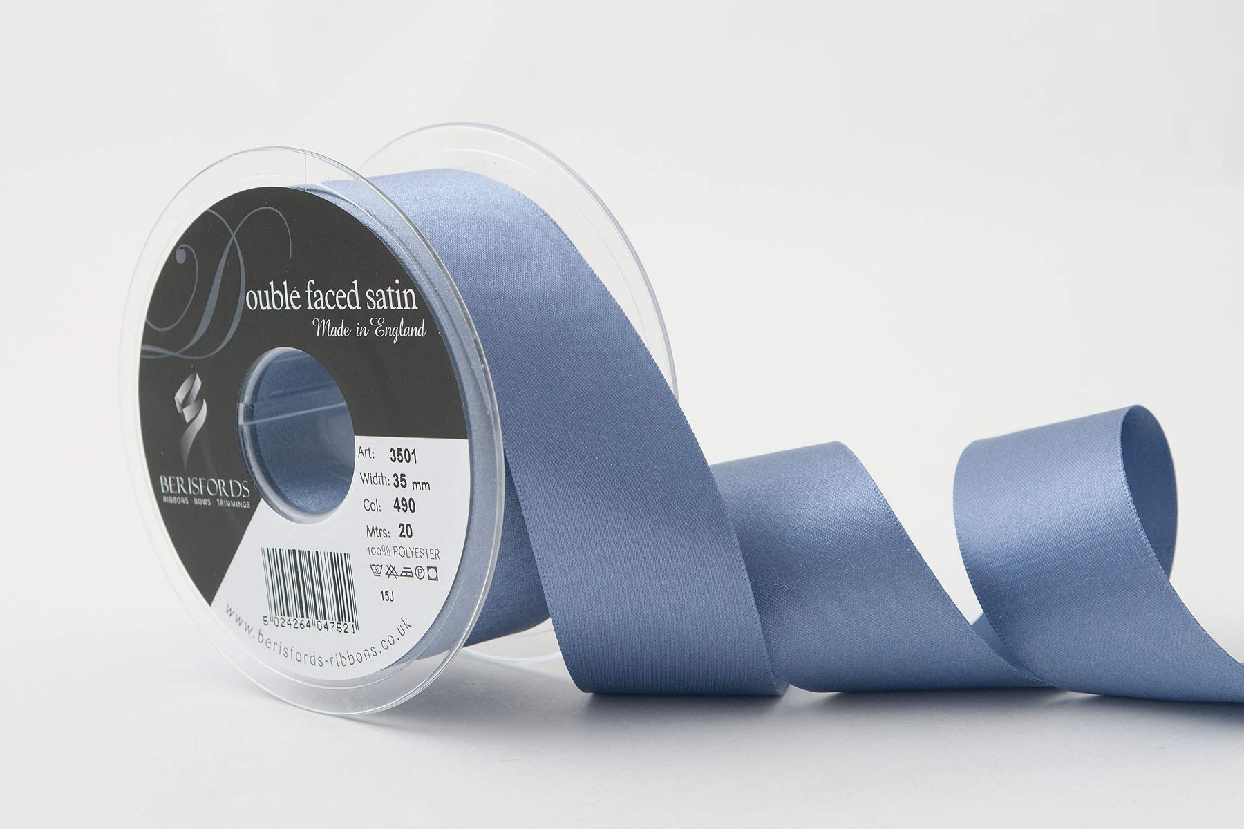 Berisfords Double FACE Poly Satin Ribbon, Moonlight, 35 mm — image 1