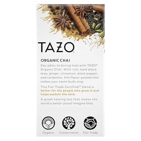 TAZO ORGANIC CHAI BLACK TEA BAGS, CAFFEINATED TEA, 16 TOTAL BAGS