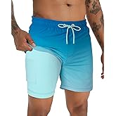 BOJIN Mens Swim Trunks with Compression Liner 5.5 Inch Inseam Bathing Suits Beach Board Shorts with Zipper Pockets