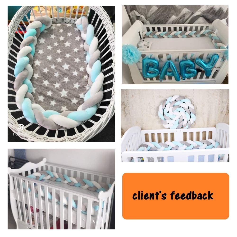 Lion Paw Crib Bed Bumper Pillow Cushion 78.7in Crib Sides Protector Infant Cot Rails Newborn Gift Knotted Braided Plush Nursery Cradle Decor (White-Blue-Gray 78.7in) : Baby