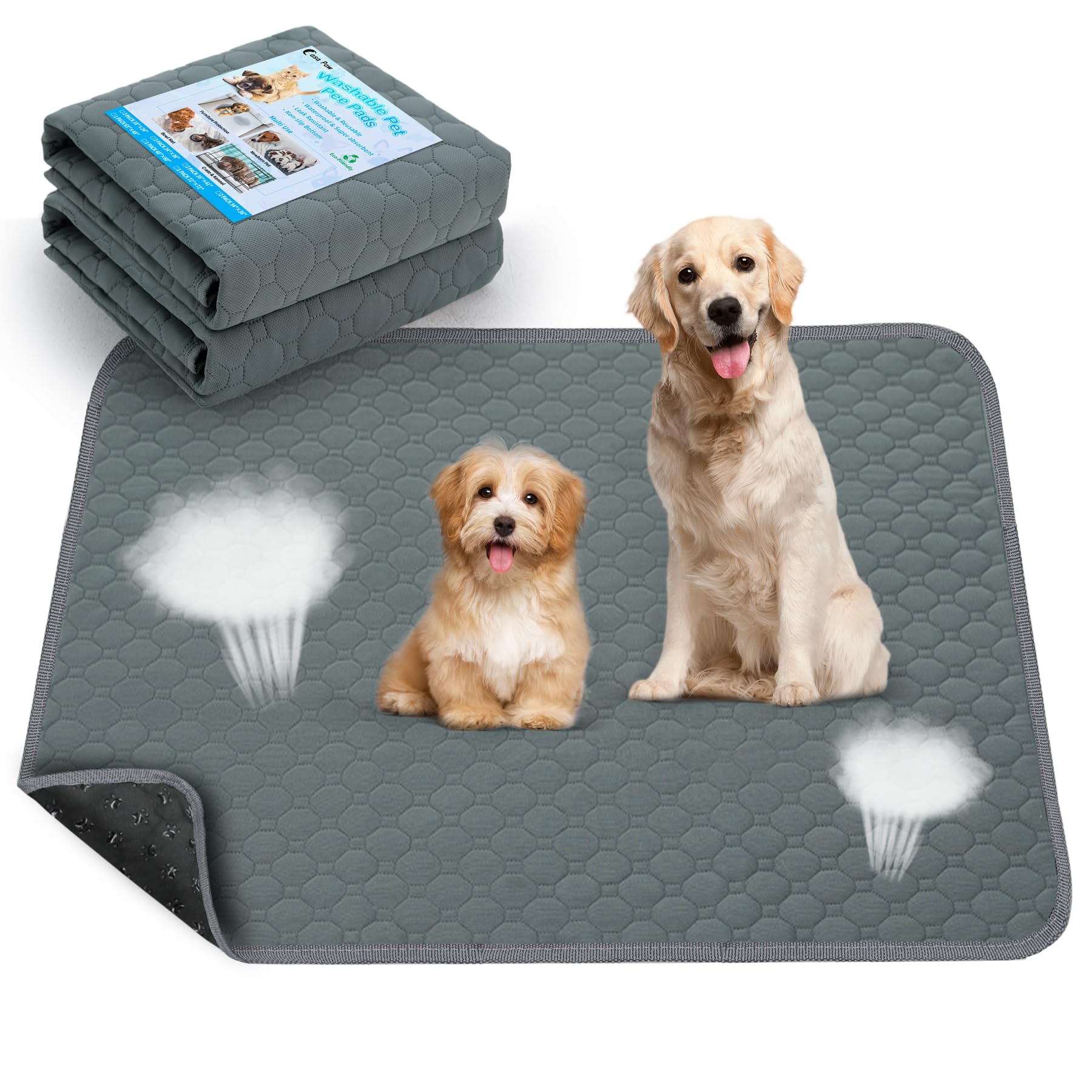 Photo 1 of Casa Paw Washable Pee Pads for Dogs, Fast Absorbent Reusable Dog Pee Pads, Non Slip Puppy Pads Pet Training Pads for Whelping, Potty, Housebreaking, Playpen, Crate (2 Pack, 34” x 36”)