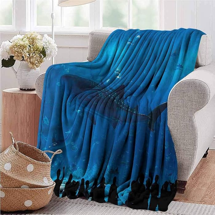 painting-home Bed Warm Blanket Shark, Aquarium Park and People All Season Blankets fit Couch Sofa Suitable for All Season 50 x 70 Inch