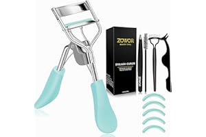 Zowor Eyelash Curler with Comb and Brush Fit All Eye Shape Curved Eyelash Curlers with 5PCS Silicone Refill Pad,Natural and Long Lasting Lash Curler for Women Make Up Gift(Blue)