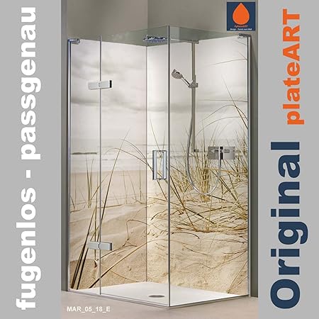 ORIGINAL plateART Eck-Duschrückwand, Wandverkleidung, Wandbild, Rückwand Alu-Dibond OHNE FUGEN, Fliesenersatz, Nordsee-Motiv 