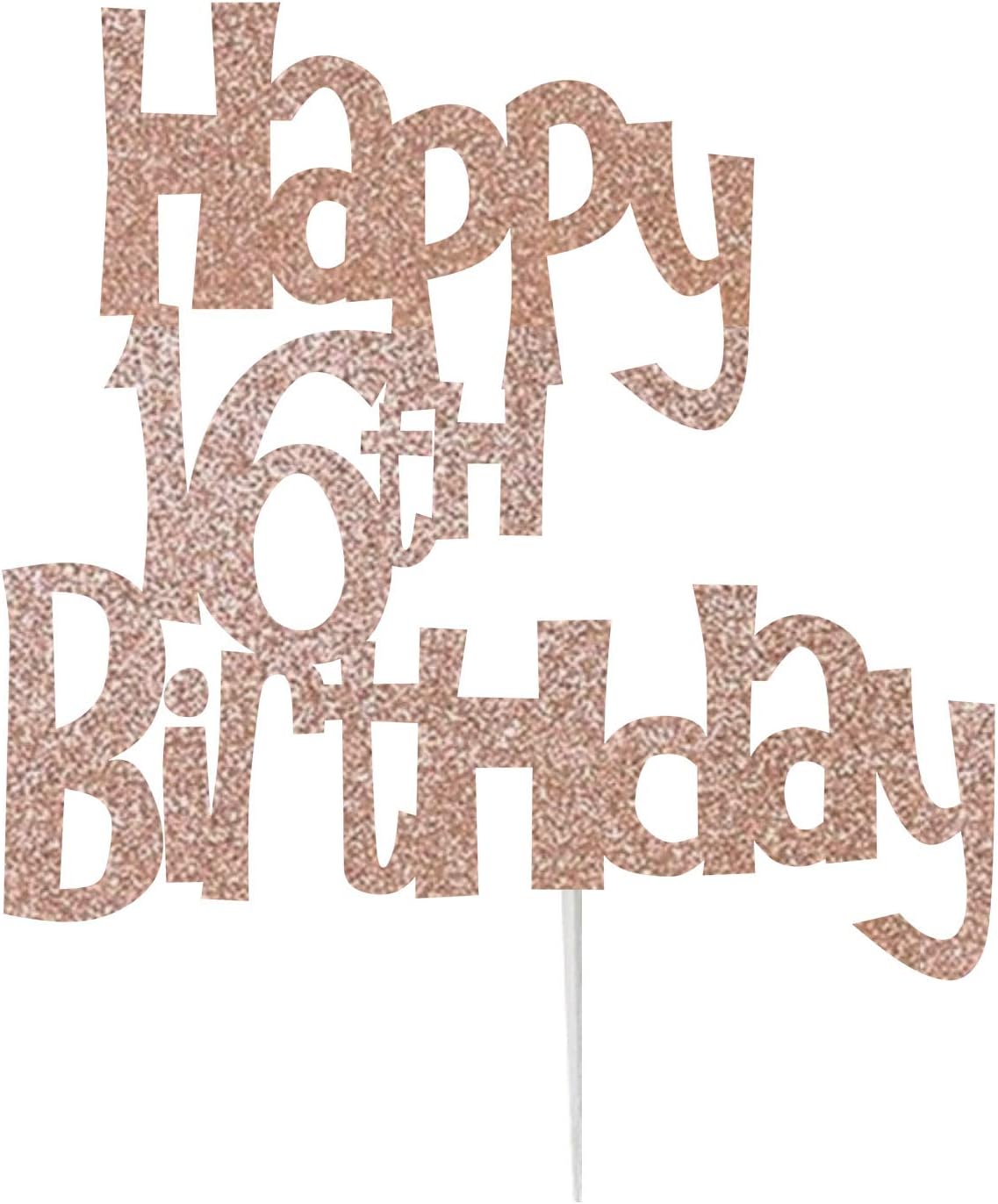 Happy 16th Birthday Cake Topper Decoration in Fun Style (Made in UK) - Rose Gold
