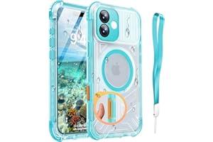 Haireca for iPhone 16 Plus Waterproof Case with Magsafe, Built in Camera Control [Screen Protector] [Lanyard], IP68 Military Full Body Shockproof, for Water Sports Outdoor Work, 6.7" Frosted Teal