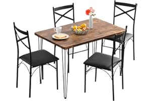 VECELO 5-Piece Set for Home Kitchen Breakfast Nook, with 4 Chairs, Dining Table for 4, Black