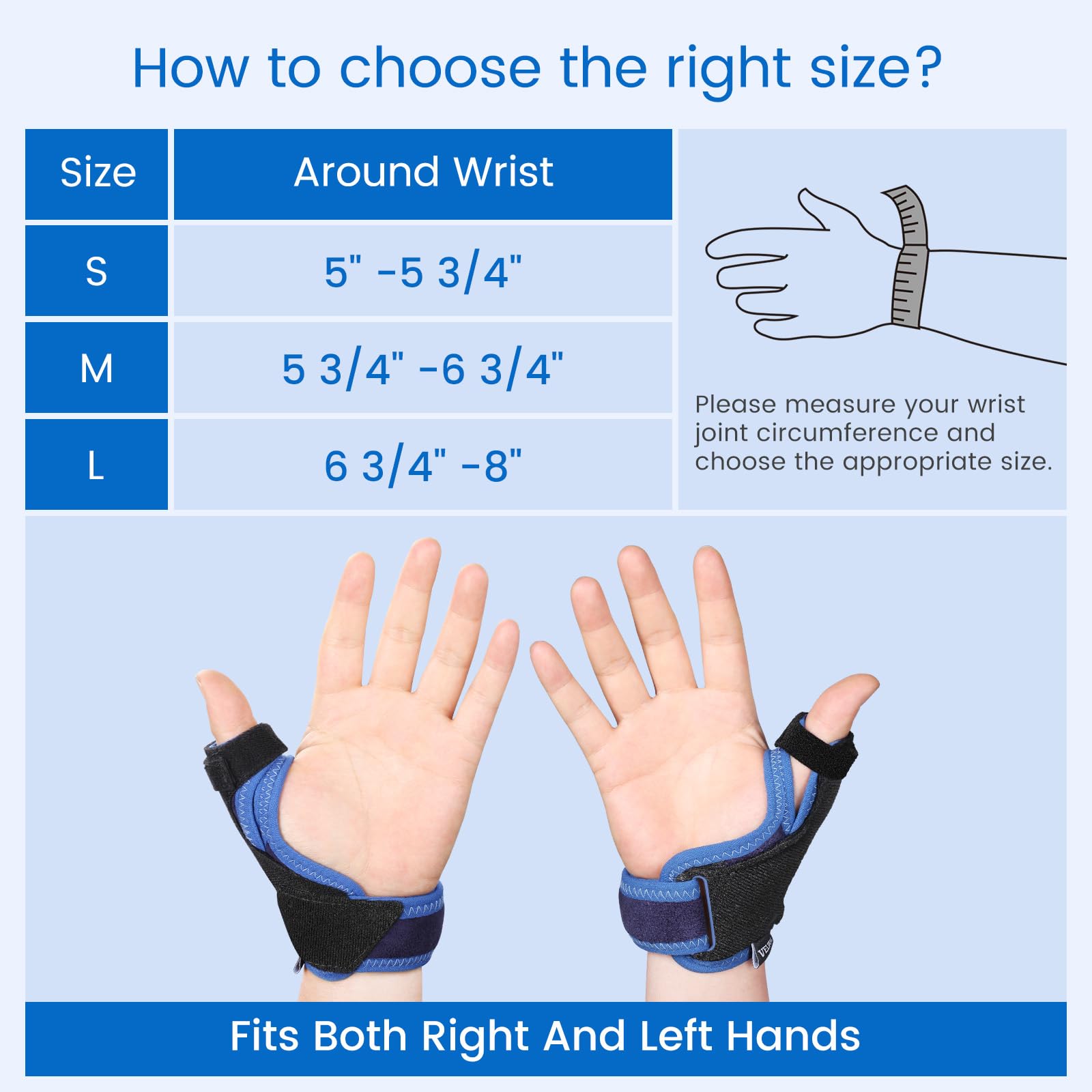 Velpeau Thumb Wrist Support Brace, CMC Thumb Spica Splint for Arthritis Pain, De Quervains Tenosynovitis, Trigger Thumb, Tendonitis, Sprain, Fits Both Left or Right Hands (Plastic Insert Version, M)