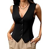 ELLEVEN High Stretchy Vest Tops for Women, Knit V-Neck Sleeveless Button Down Vest Business Casual Outfits