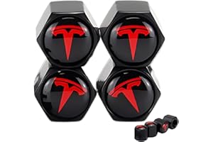 TACTILIAN Red Tire Valve Stem Caps for Tesla Model 3, S, X, Y | Leakproof Aluminum Tire Valve Caps with Rubber O-Rings Compatible with Tesla Car Accessories | Tire Valve Stem Covers Tire Caps 4 Pack