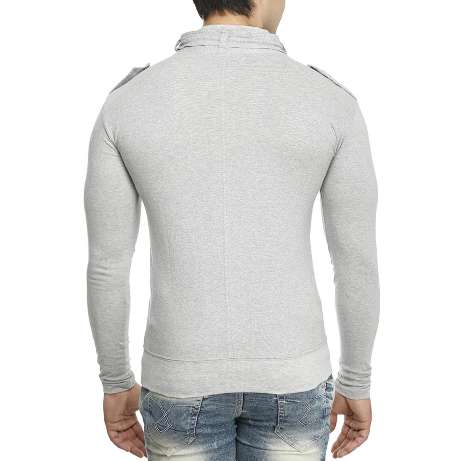 tees collection men's full zip buckle neck full sleeve grey colour t-shirt