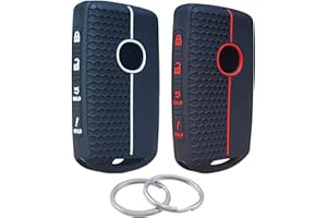RUNZUIE 2Pcs 4 Buttons Silicone Smart Remote Key Fob for 2024 2023 2022 2021-2019 Mazda 3 6 CX-30 CX-5 CX-9 CX-50 C-90 Key Fob Cover (Black with Red/White)