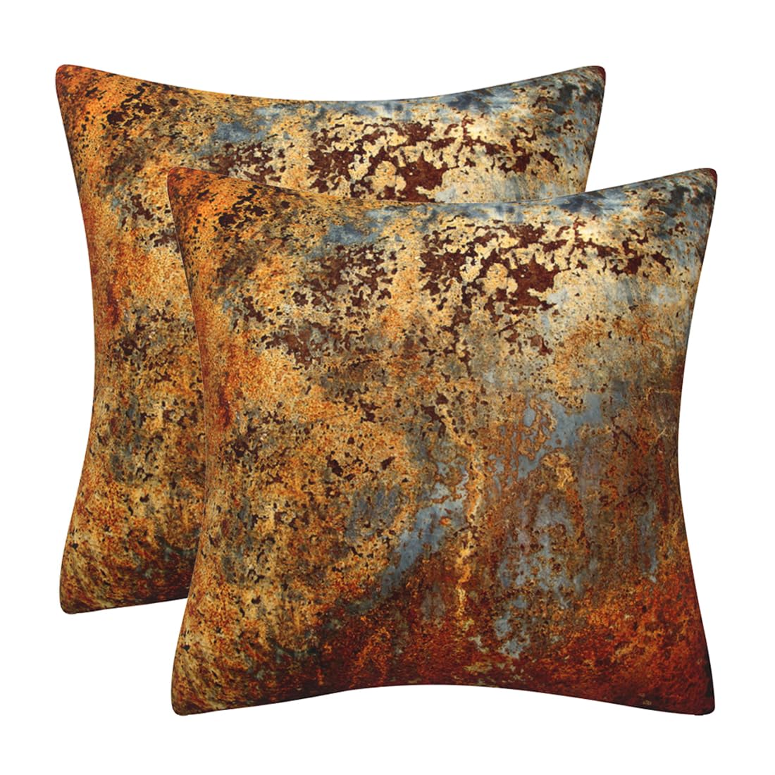 DILOXNSU Set of 2 Decorative Cushion Covers 45 x 45 Double-Sided Gold Brown Rust Metal Rusty Velvet Modern Abstract Square Pillow Cover for Sofa Bed Couch Cushions Cases 18 x 18 Inch