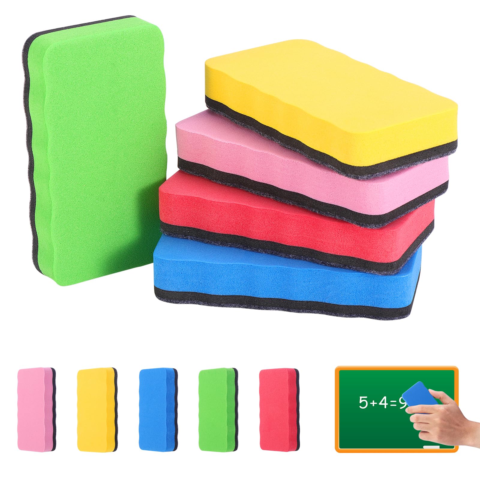 Mynoozi 5PCS Magnetic Whiteboard Erasers, Colorful Whiteboard Dry Eraser with Thick Felt Pad, Whiteboard Erasers for Home, Office and Classroom 5 Colors-10.3 x 5.5 x 2cm
