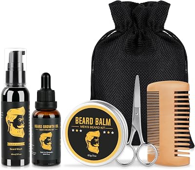 LOPHE Beard Growth Kit - Oil, Balm, Shampoo, Comb, Scissors, Beard Care Set
