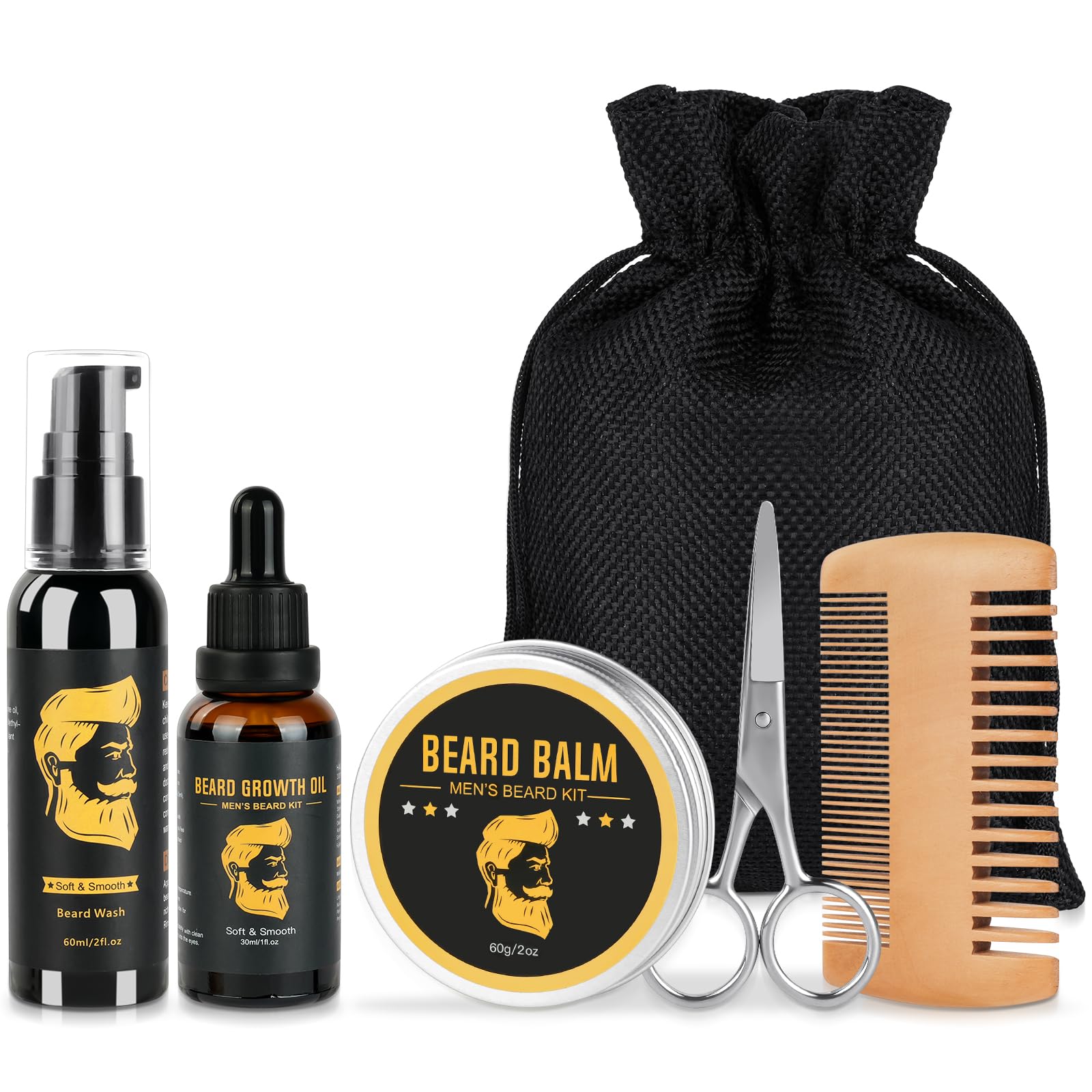 Beard Growth Kit, Beard Grooming Kit with Beard Growth Oil,Beard Shampoo, Balm, Comb, Scissors, Men's Beard Growth Care Set for Beard Grooming & Care