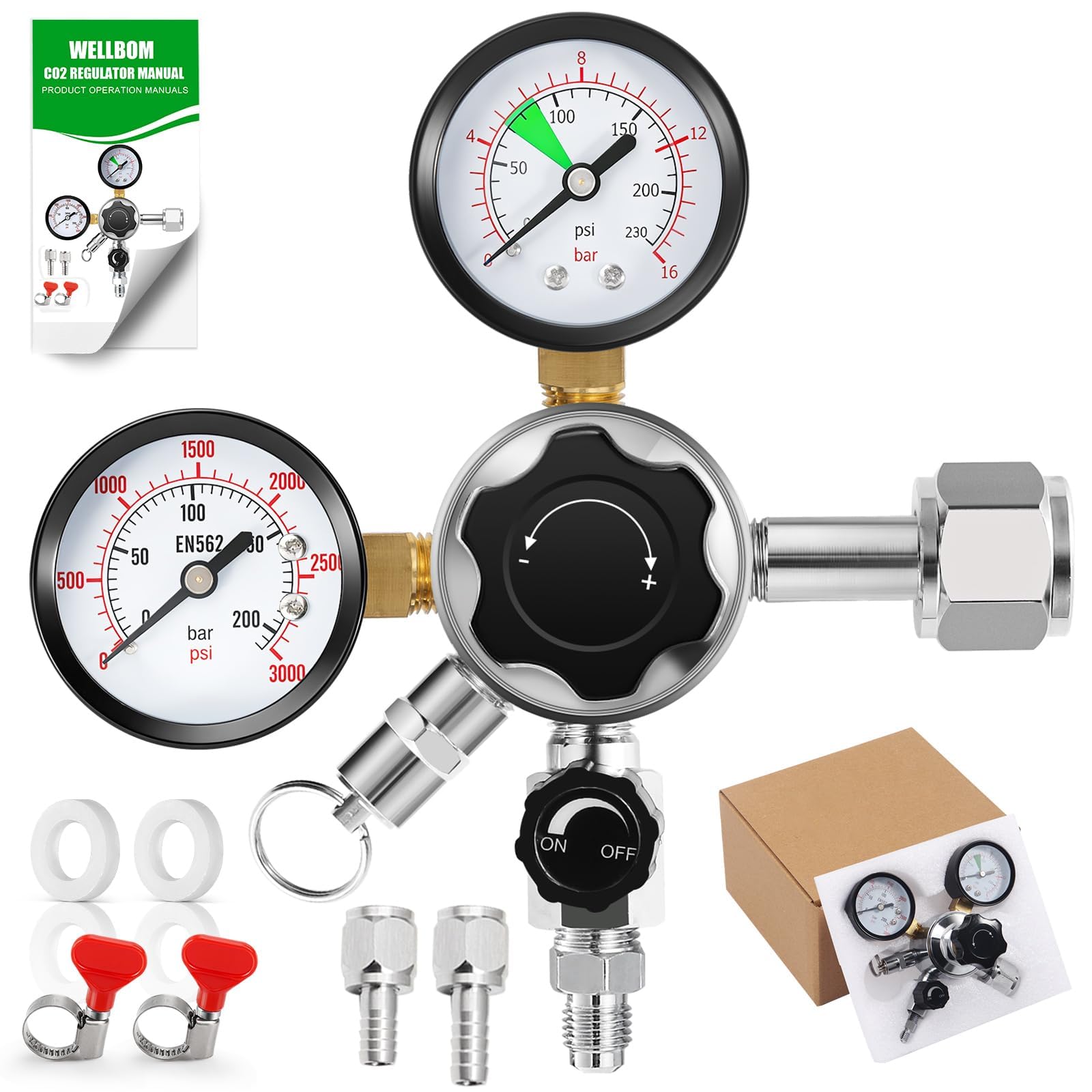 Photo 1 of 0-120 PSI CO2 Regulator High Pressure CGA-320 Beer Keg Regulator, Output Pressure Regulator Gas Regulator Gauge CO2 Tank Pressure Regulator with Pressure Release Valve for Beer, Soda Brewing