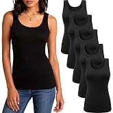 5 Pack Tank Tops for Women Scoop Neck Sleeveless Basic Undershirts | Soft Stretch Ribbed Fabric, Wide Straps, Fitted Layering Top, No Built-in Bra, Daily, Casual Going Out Wear, Summer Clothing