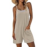 Lepunuo Womens Summer Casual Loose Rompers Athletic Sleeveless Stretchy Short Overalls Jumpsuits with Pockets