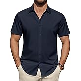 Lusead Men's Short Sleeve Dress Shirts Stain Shield Formal Button Down Shirt Business Casual Stretch Tops Dating Wedding