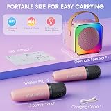 Lavliy Mini Karaoke Machine 2 Microphones Kids Bluetooth Speaker Pink view 5