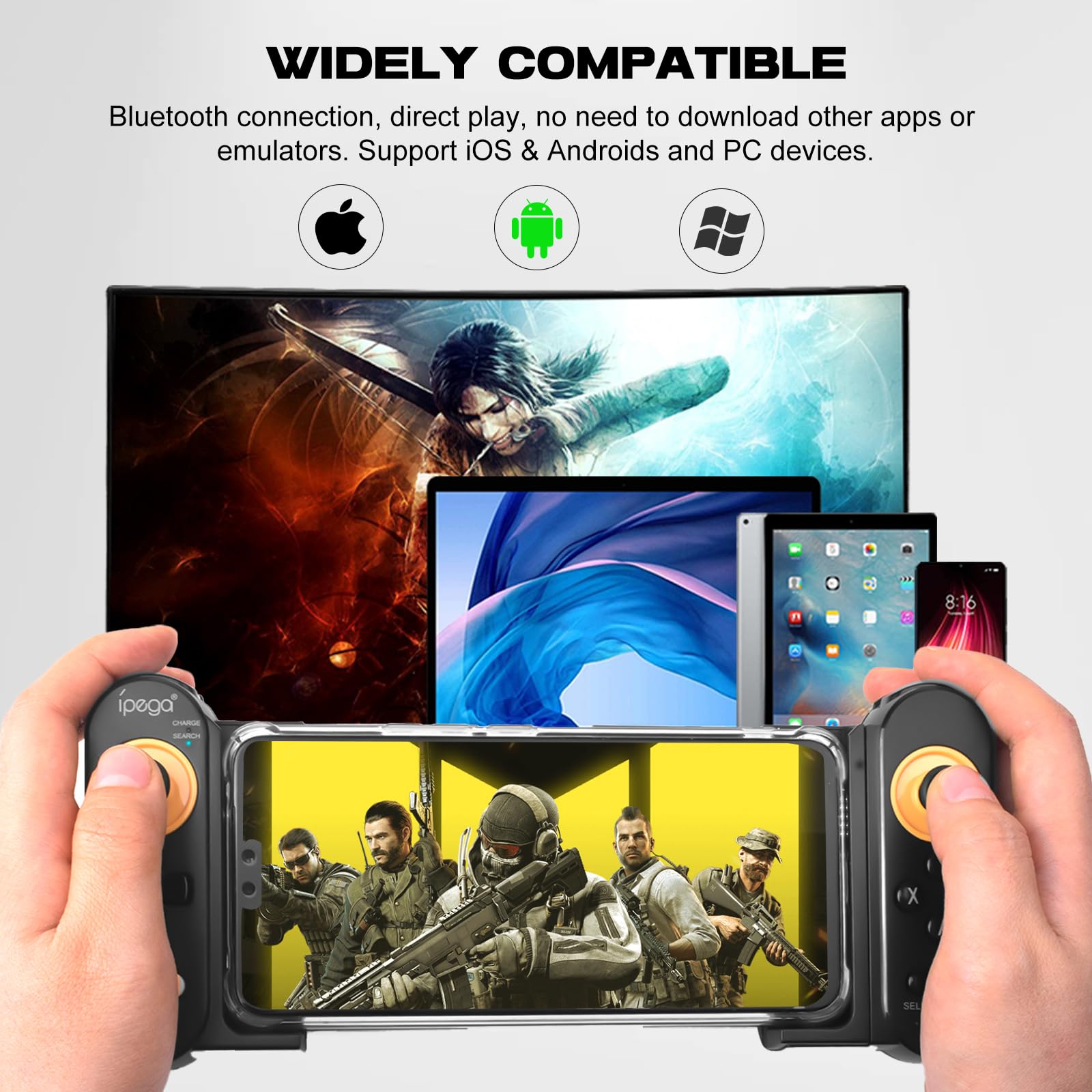 Joso Bluetooth Gaming Controller for iPhone, Android, PC, Direct Play, Stretchable, Gamepad Joystick for iPhone 14 13 12 Pro Max, Galaxy S23 S22 Ultra, iPad mini, Tablet Under 10