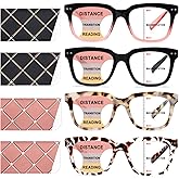 CHOFILORD Progressive Multifocus Reading Glasses for Women Men Blue Light Blocking Spring Hinge Square Computer Readers