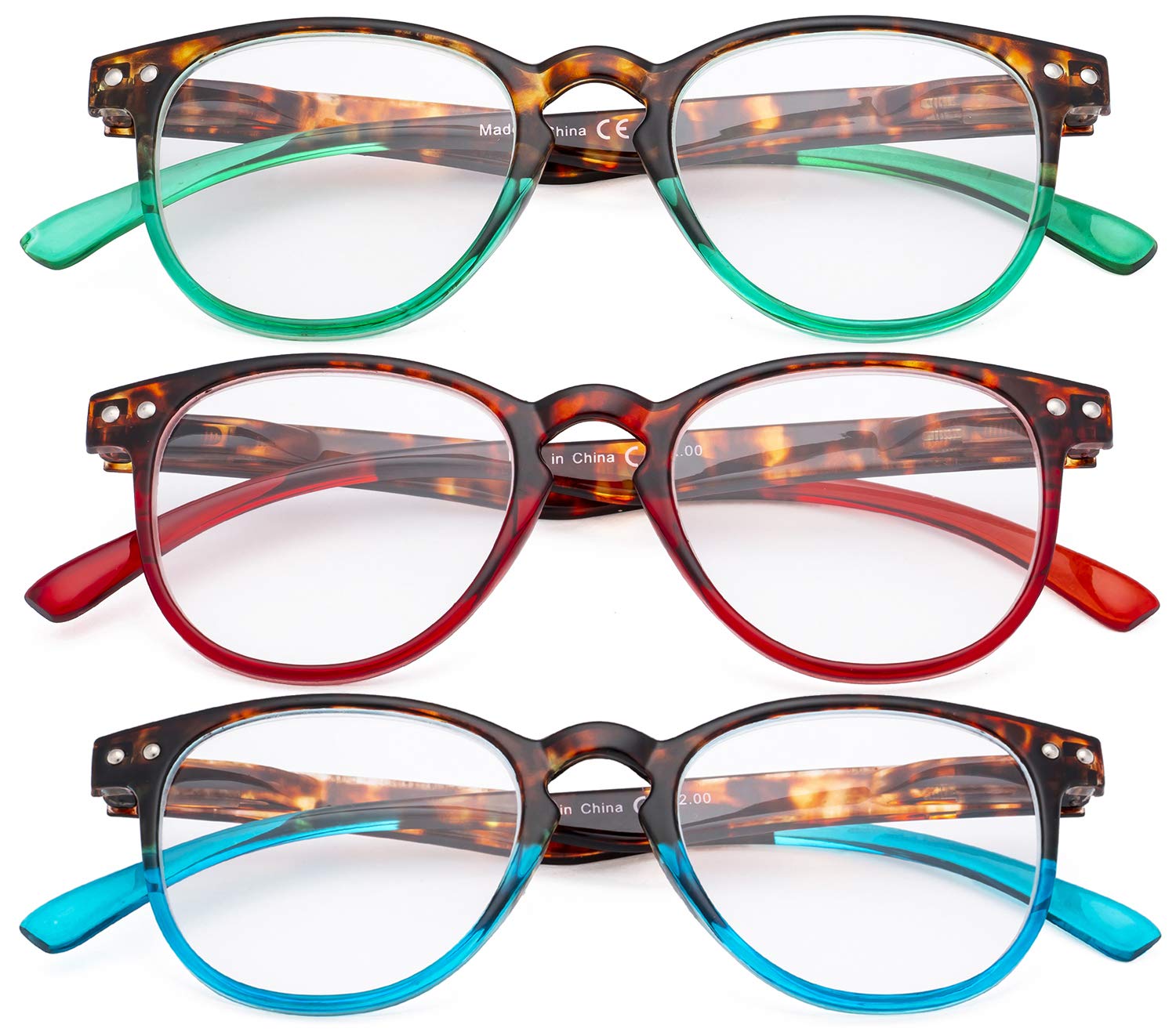 CessBlu Ladies Vintage 3 Pack Reading Glasses Oversize Round Frame for Women Reading +2.25