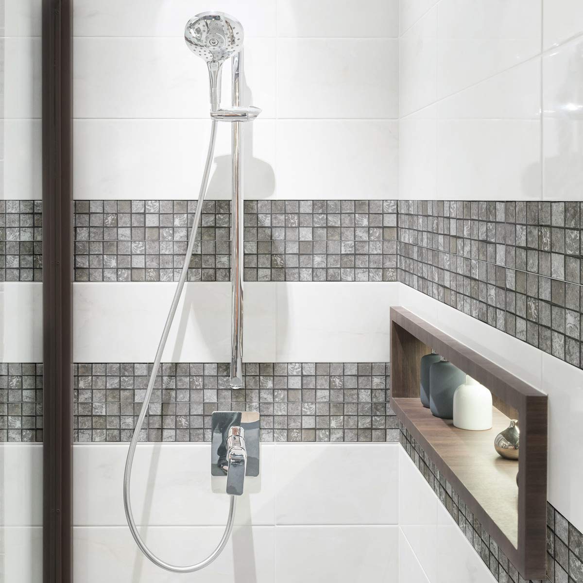 Ambiance Sticker Self-Adhesive Decorative Wall Decal Cement Tile for Bathroom and Kitchen Pierre - Pack of 6 Stickers of 5 x 30 cm