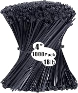 Yaluzibi 1000 Pack Cable Ties 4 Inch Black Nylon 18 lbs UV Resistant