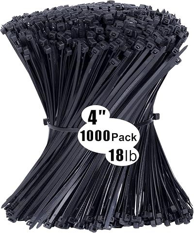 Yaluzibi 1000 Pack Cable Ties 4 Inch Black Nylon 18 lbs UV Resistant
