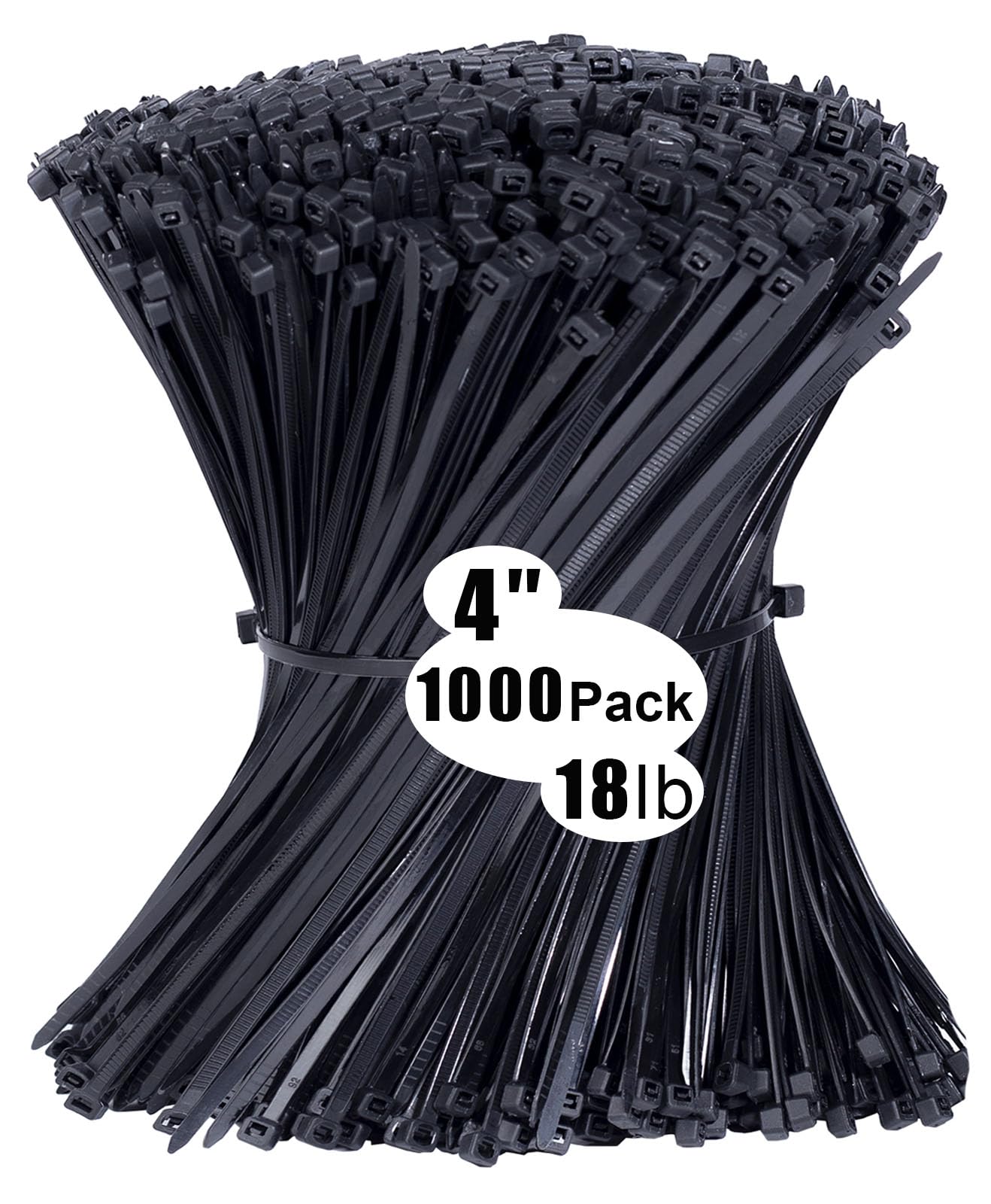 1000 Pack Cable Ties Black 4 inch, 100mm x 2.5mm Zip Ties Long 18 lbs Tensile Strength with UV Resistant, Nylon Plastic Self Locking Small Cable Wrap for Tidy Wires Home Workshop and Garden