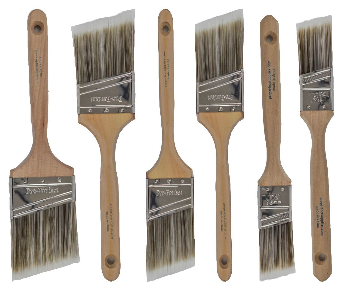 6 Piece Angle Sash House Paint Brush Set.Used By Professional Painters and Home Owners. Wall